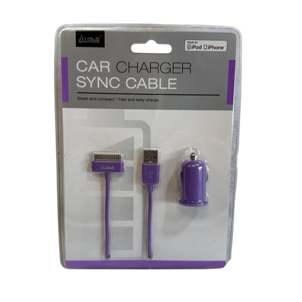 iWave Car Charger Purple‎ Sync Cable Made for iPod iPhone New in Package